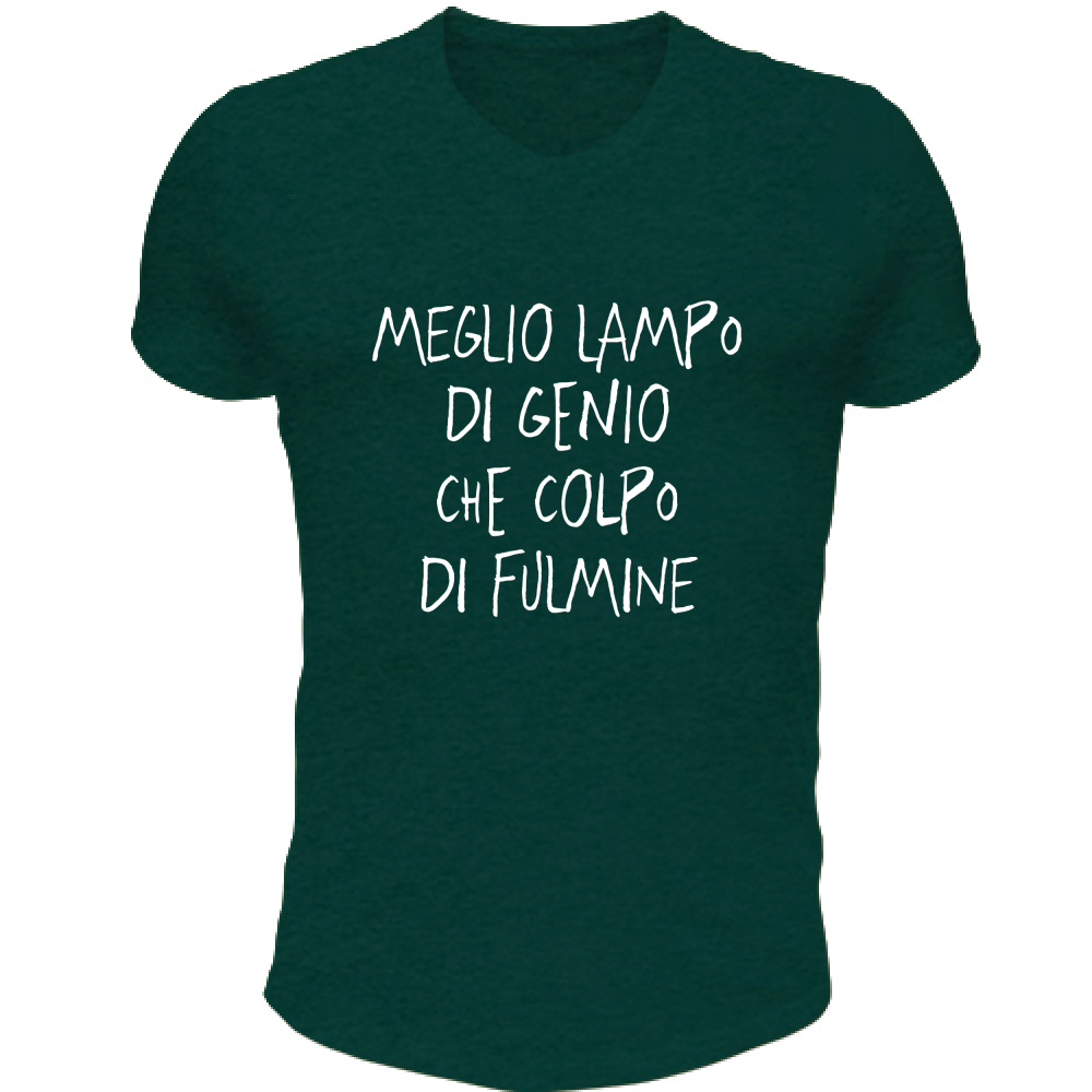 T-Shirt Unisex Scollo V Lampo di genio - Scritte Divertenti