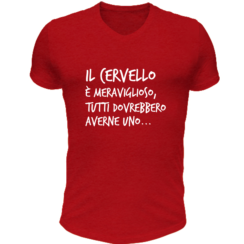 T-Shirt Unisex Scollo V Il Cervello - Scritte Divertenti