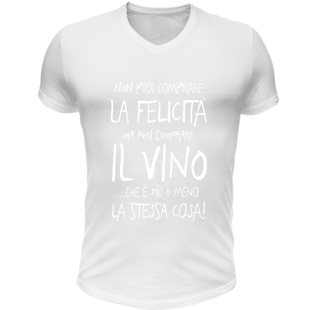 T-Shirt Unisex Scollo V Puoi comprare il Vino - Scritte Divertenti