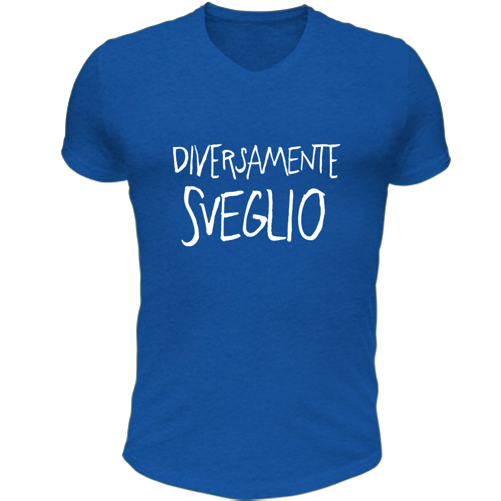 T-Shirt Unisex Scollo V Diversamente sveglio - Scritte Divertenti