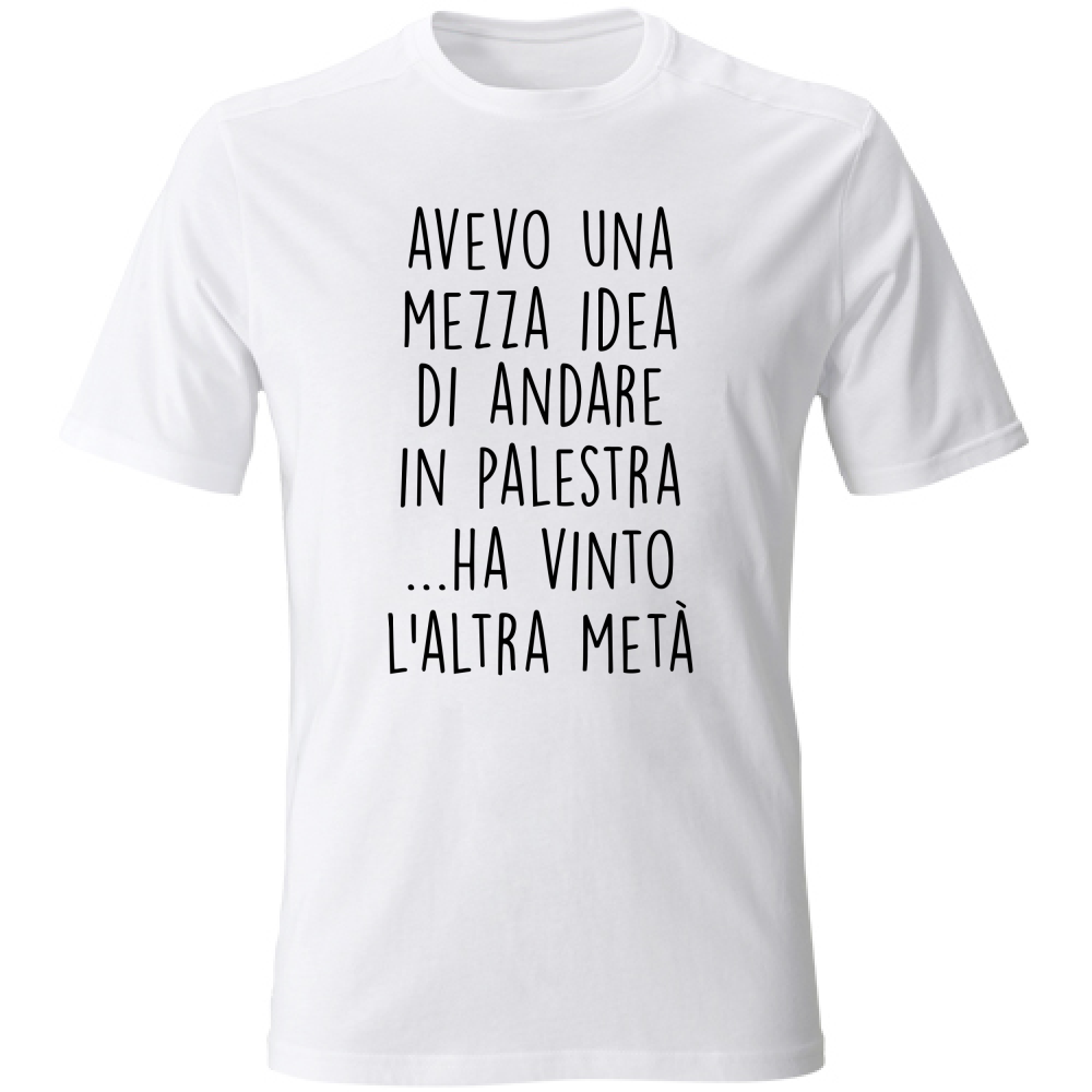 T-Shirt Unisex Mezza idea - Scritte Divertenti - Chiara