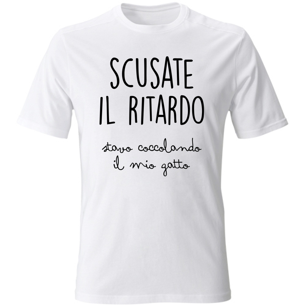 T-Shirt Unisex Ritardo Gatto- Scritte Divertenti - Chiara