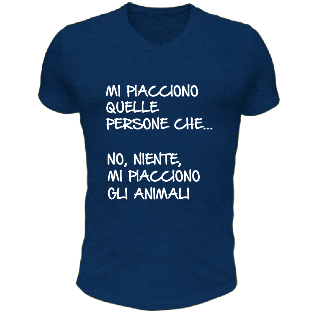 T-Shirt Unisex Scollo V Mi piacciono gli animali - Scritte Divertenti