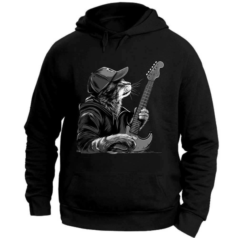 Felpa Unisex con Cappuccio Gatto Rock
